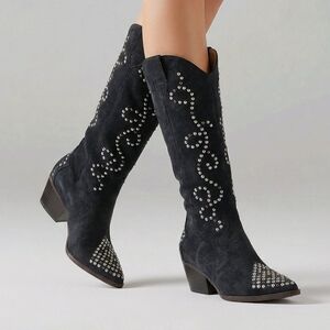 OASIS SOCIETY Embellished Dark Gray Women's Cowboy Boots